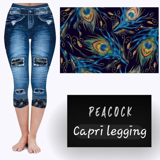 Peacock Blue Peek-a-Boo Blue Jean Capri Legging