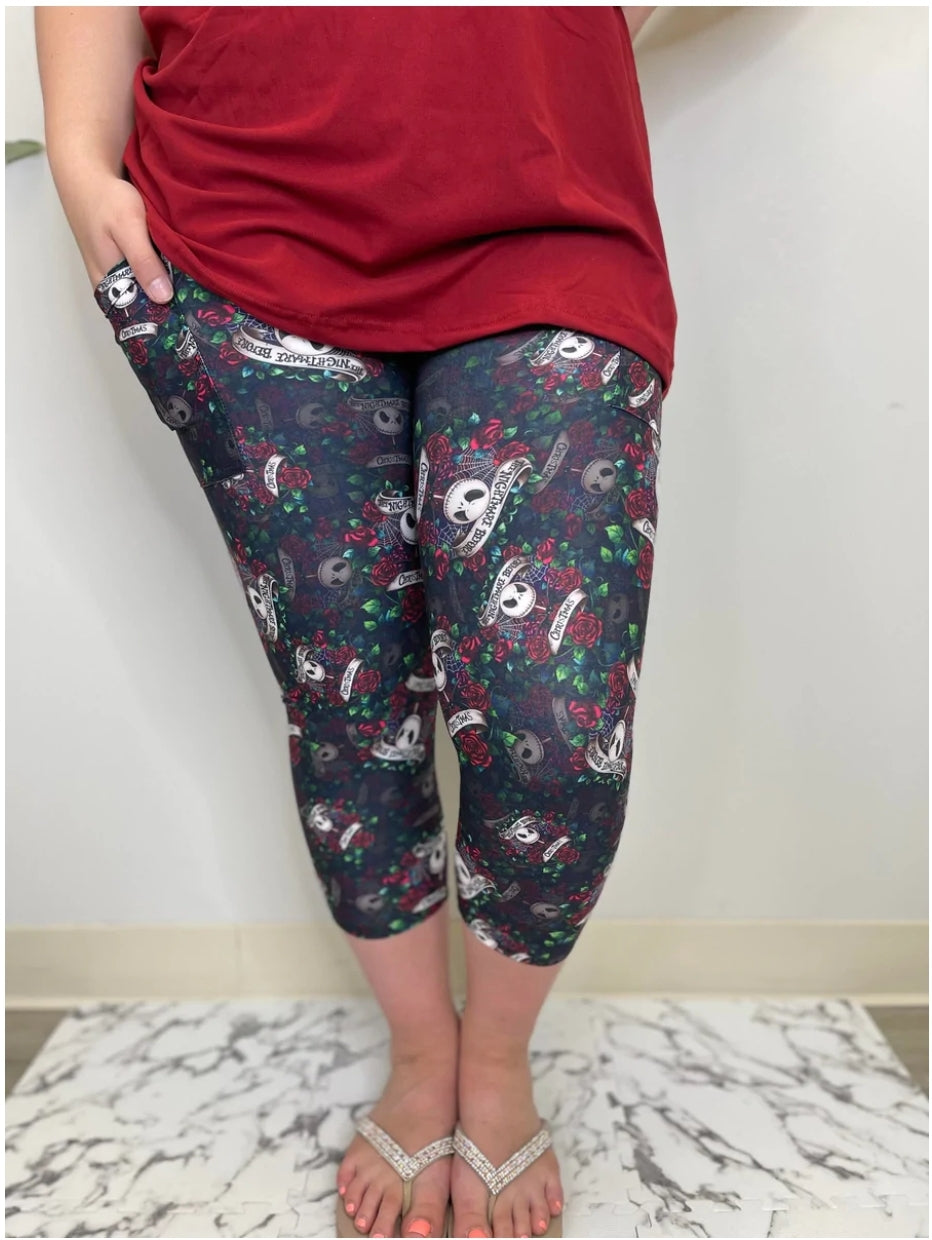 Skeleton Rose Capri Legging with Pocket